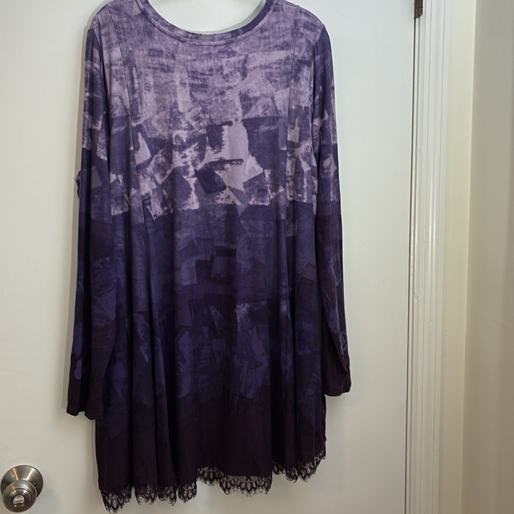 Logo by Lori Goldstein  Printed Swing Top with Lace Hem Midnight Purple - Picture 3 of 6